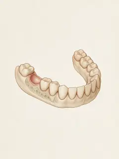 Ilustración de la fase 2: encías y hueso sanos, todavía sin dientes en el espacio