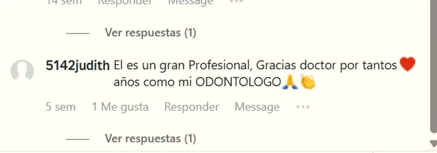 Comentario público en Instagram: es un gran profesional, gracias doctor por tantos años como mi odontólogo